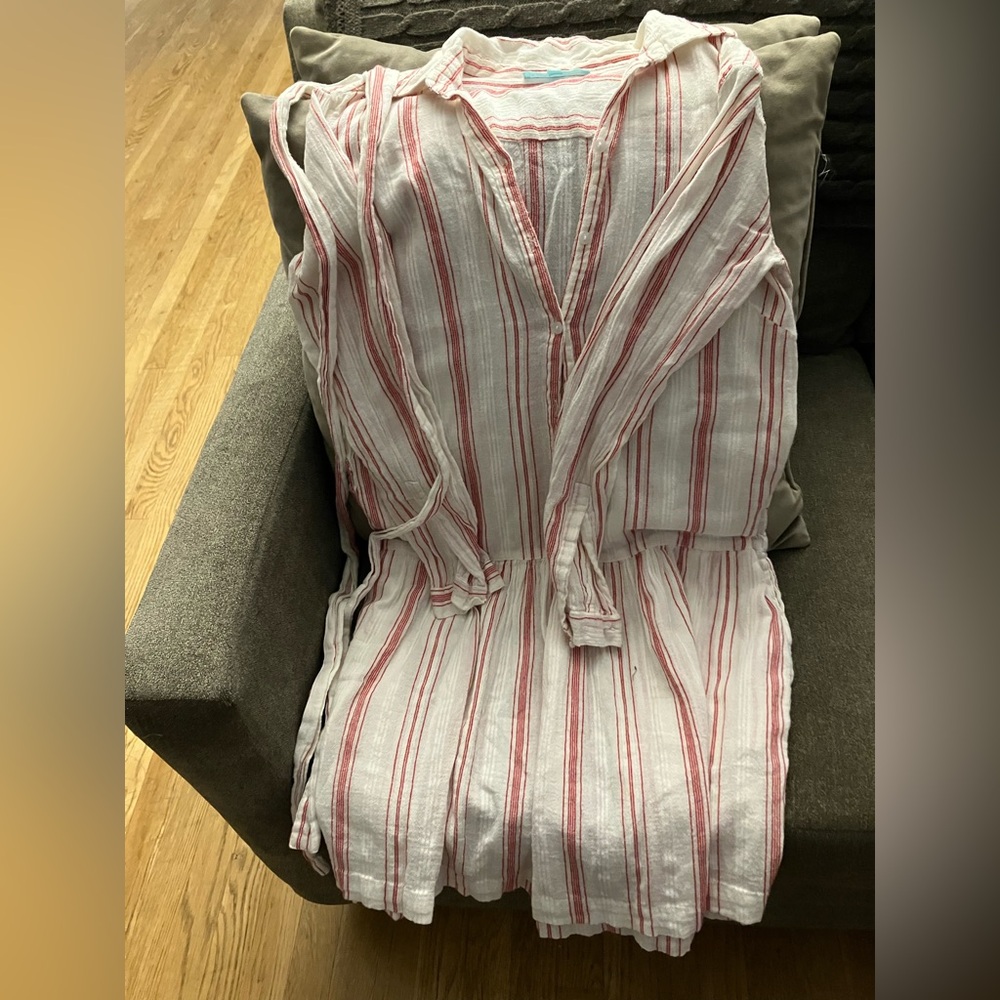 Melissa Odabash Red and White Striped Shirt Dress